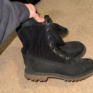 Timberland Black Knit Lace-Up Boots